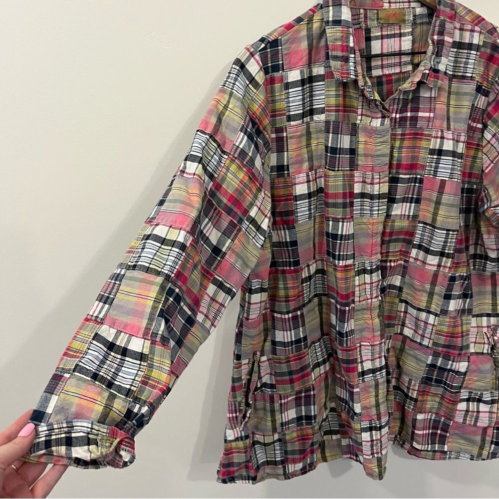 Tulip Patchwork Multicolored Button Front Top Med… - image 2